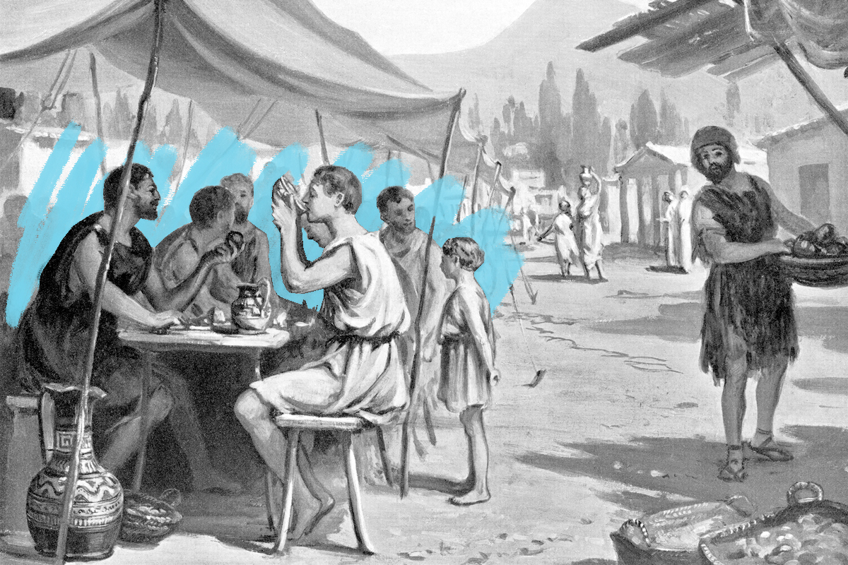 Ancient Greeks sharing a meal