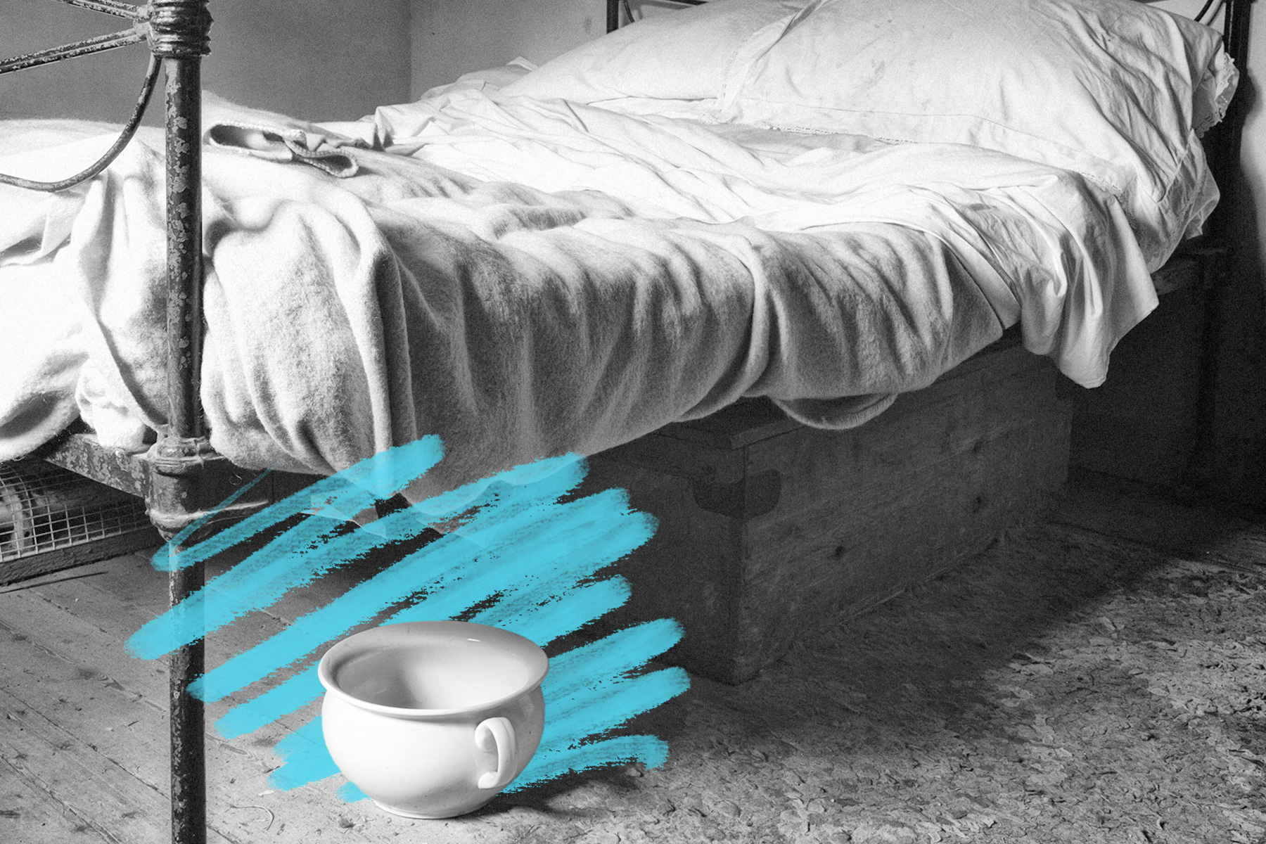 Chamber pot beneath bed