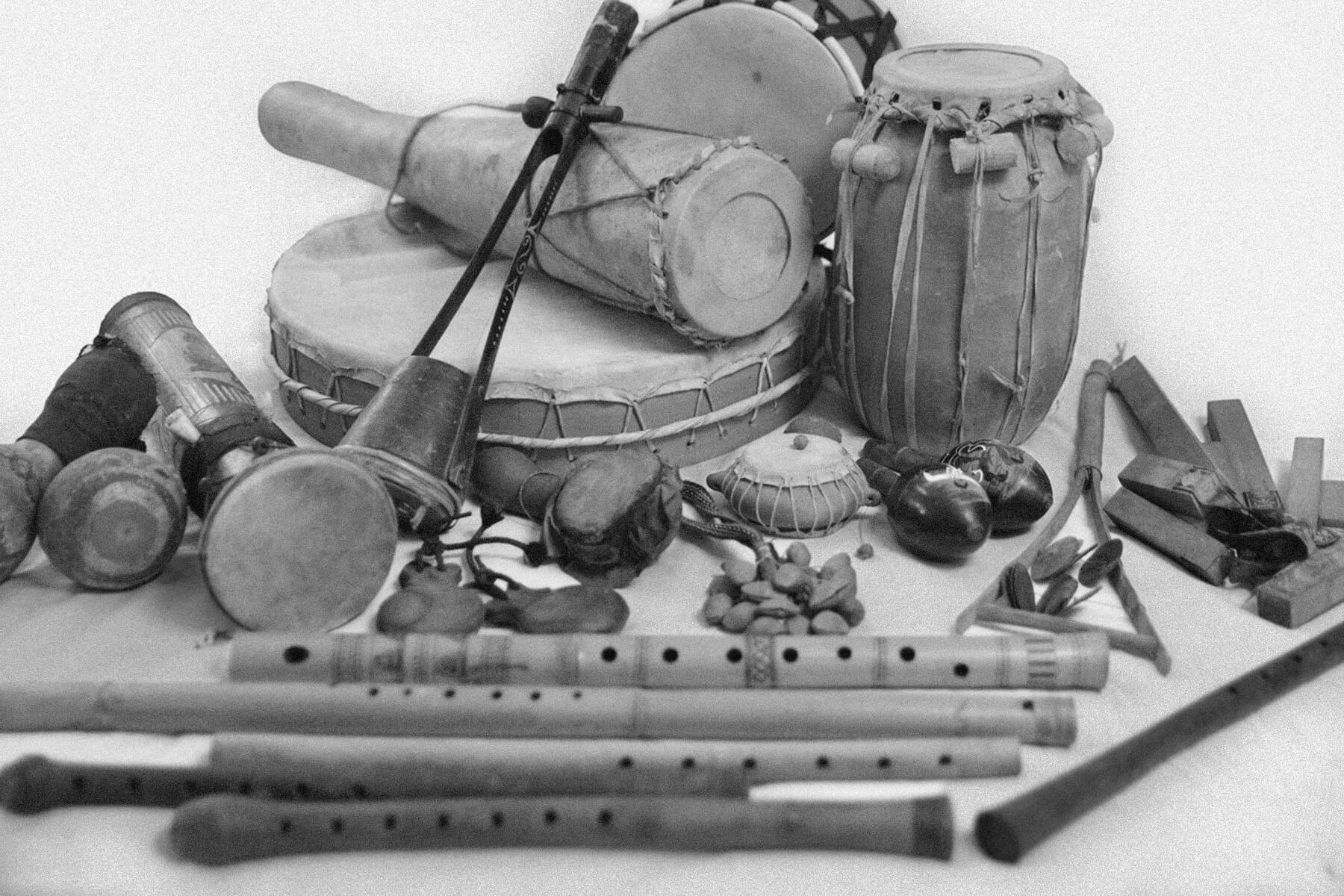 A variety of drums and flutes