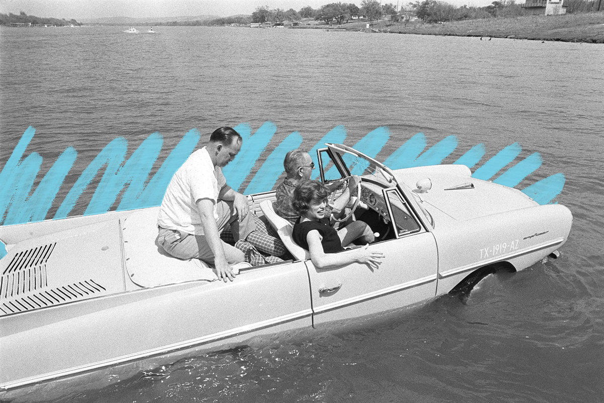 Lyndon B. Johnson in his Amphicarx