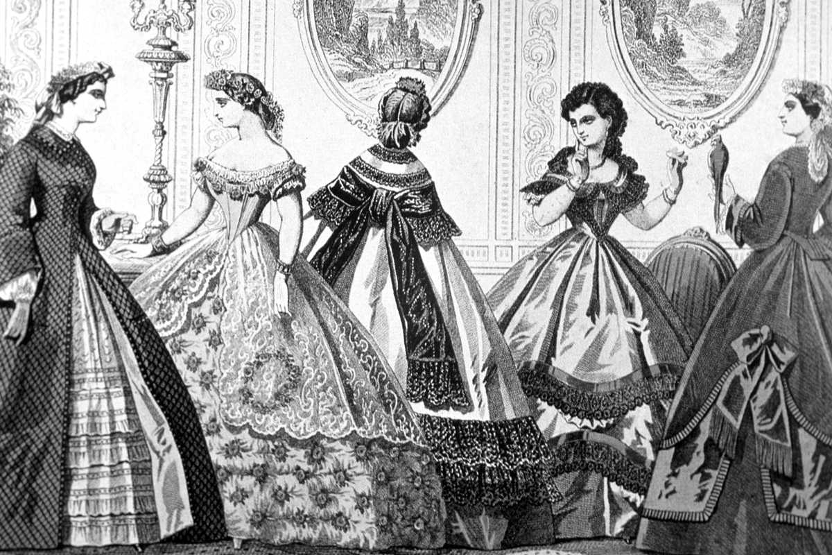 Dresses with crinolines, 1850