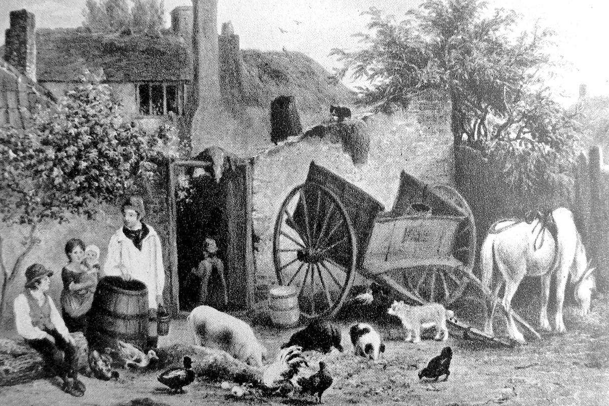 Farmyard in Britain, circa 1800s