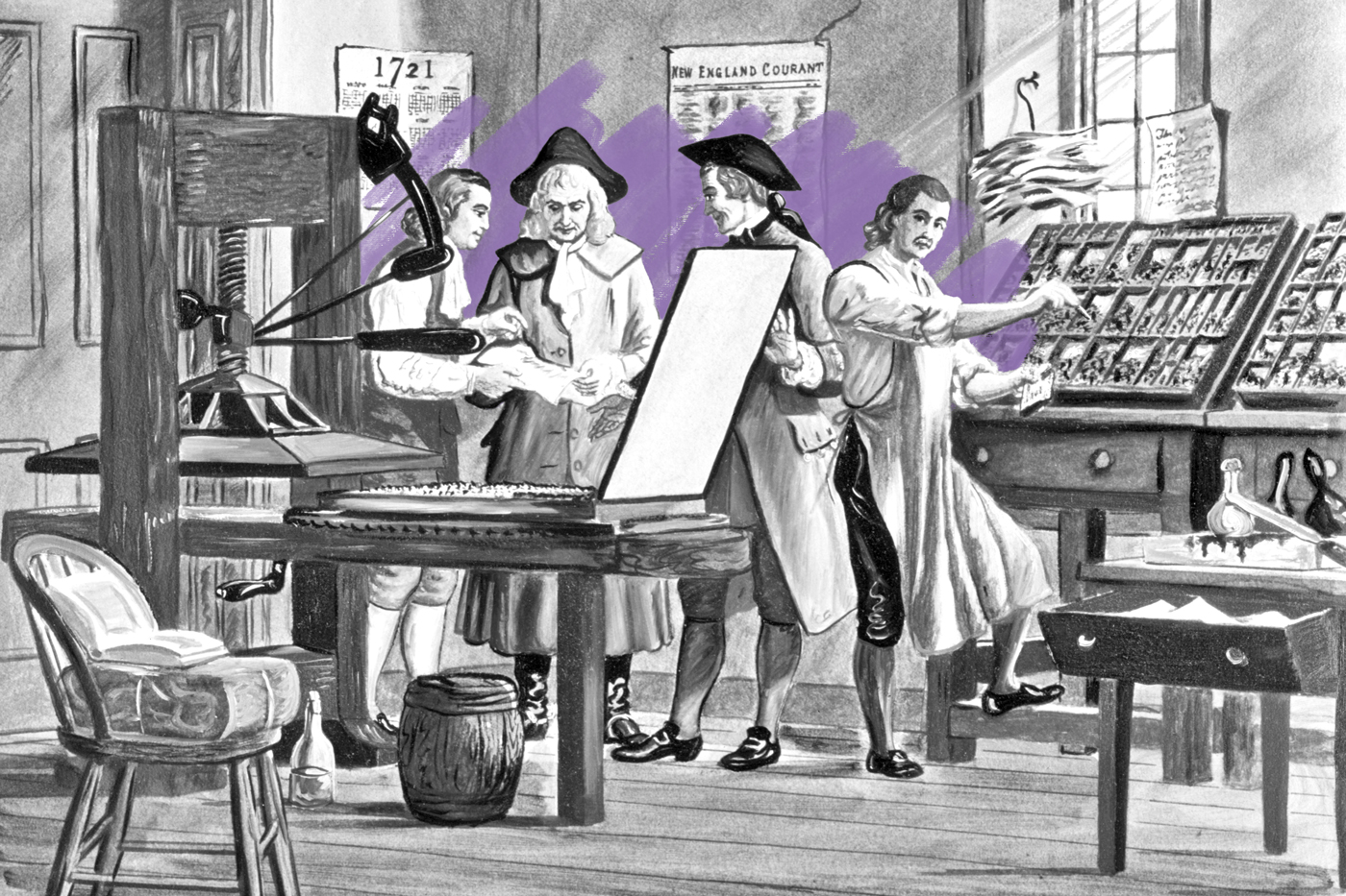 Ben Franklin in his brother's print shop