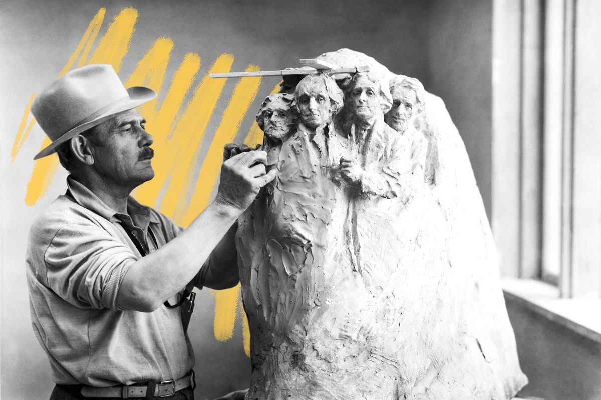 Gutzon Borglum with Mount Rushmore model