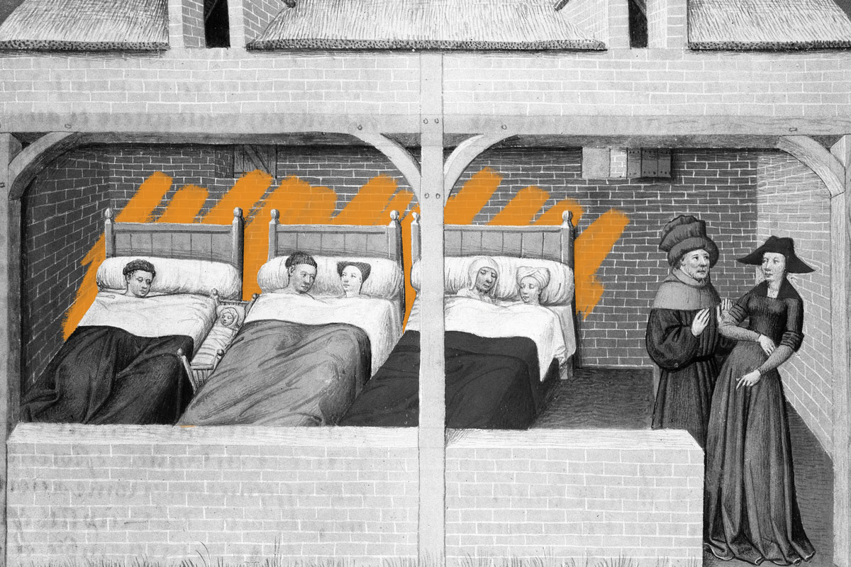 Medieval painting of a dormitory