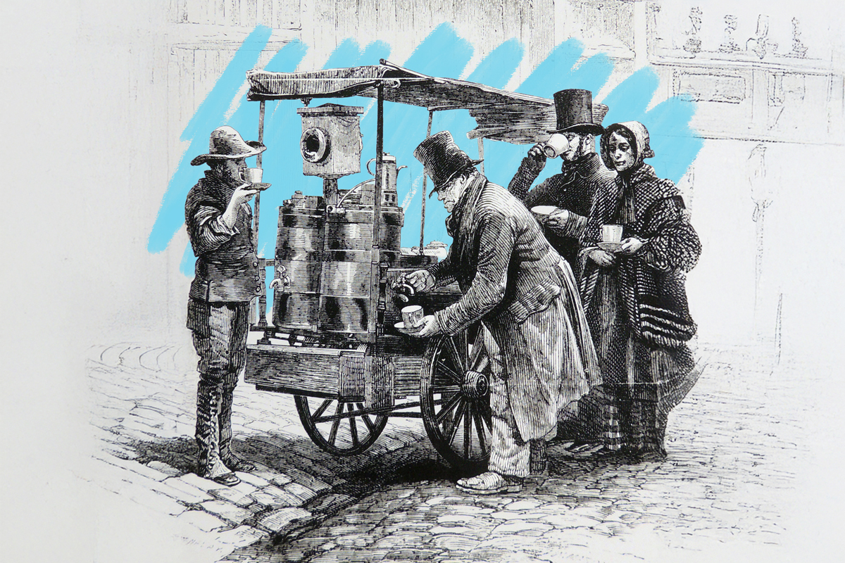 Street coffee stall, London, 1861