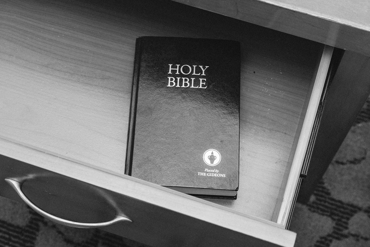 Gideon Bible in hotel room drawer