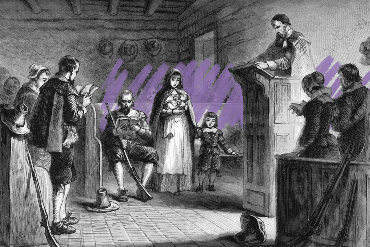 Public worship at Plymouth by the Pilgrims
