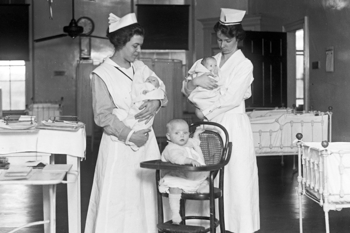 Nurses with babies, circa 1923